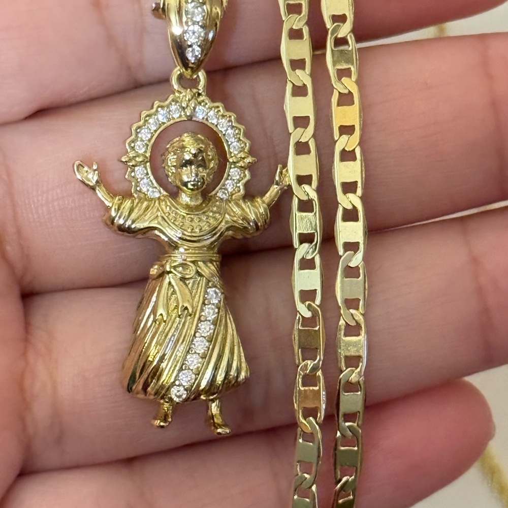 Gold Pendant Necklace with Religious Figure